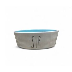 Rae Dunn Small Ceramic Pet Bowl Sip Blue Interior Dishwasher Safe